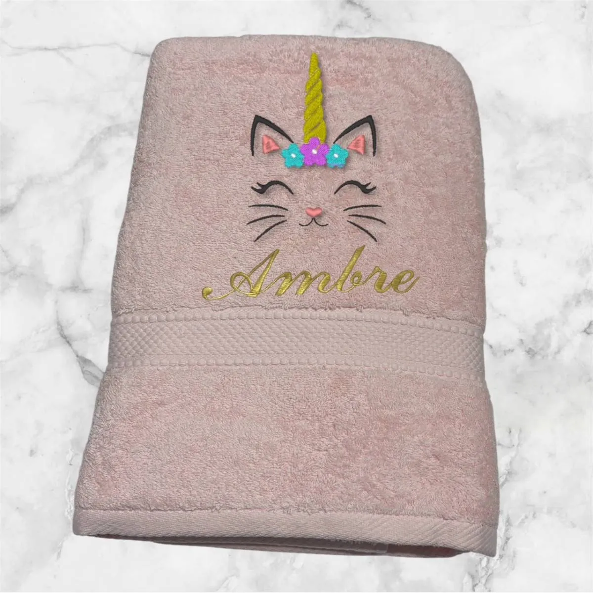 Serviette motif chat licorne + prénom