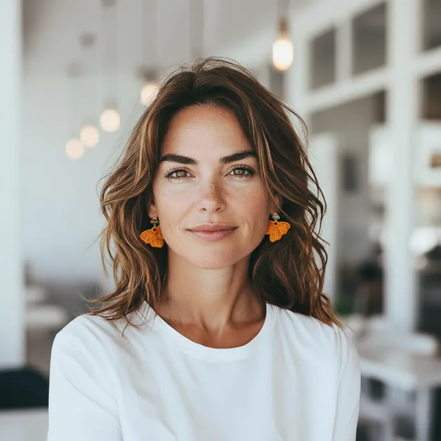 Boucles d’oreilles brodées couleur orangé légères et antiallergiques